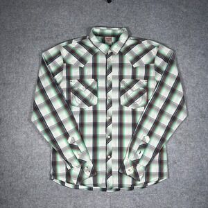 True Religion Western Shirt Mens XXL Green Plaid Pearl Snap Cotton Cowboy Y2K
